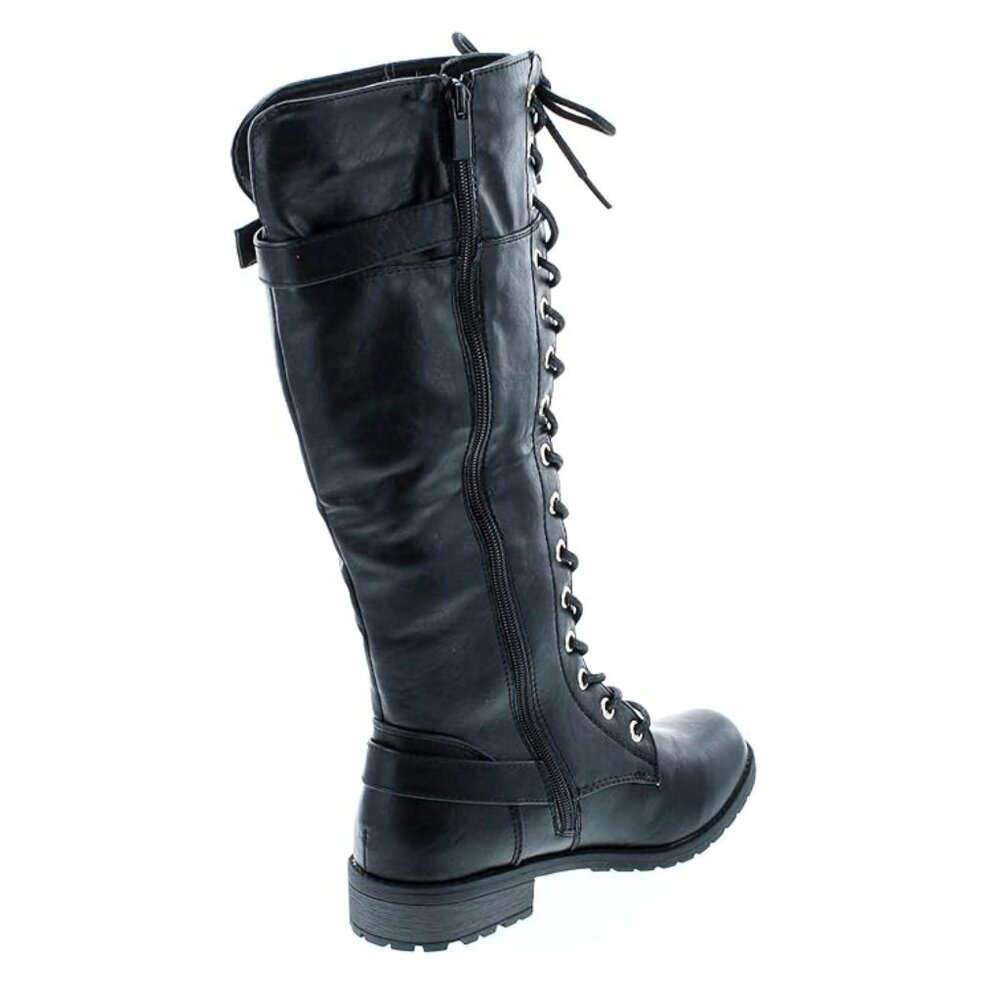 Women's Black Lace-up Knee High Buckle Riding Boots, Sz 10, NEW - Picture 6 of 6
